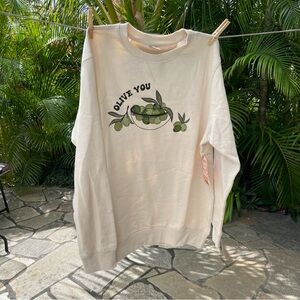 “Olive You” Cream Sweatshirt with Olive Graphic